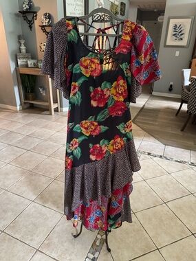 Lorrie Kabala Vintage Dress Size 14 Boho Tiered Art to Wear Asymmetrical Dress